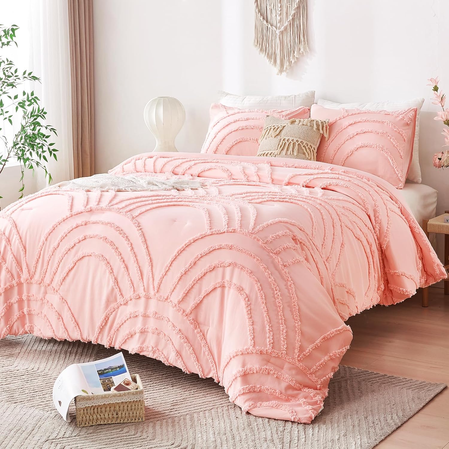 ENJOHOS Pink King Size Bedding Set with Rainbow Design