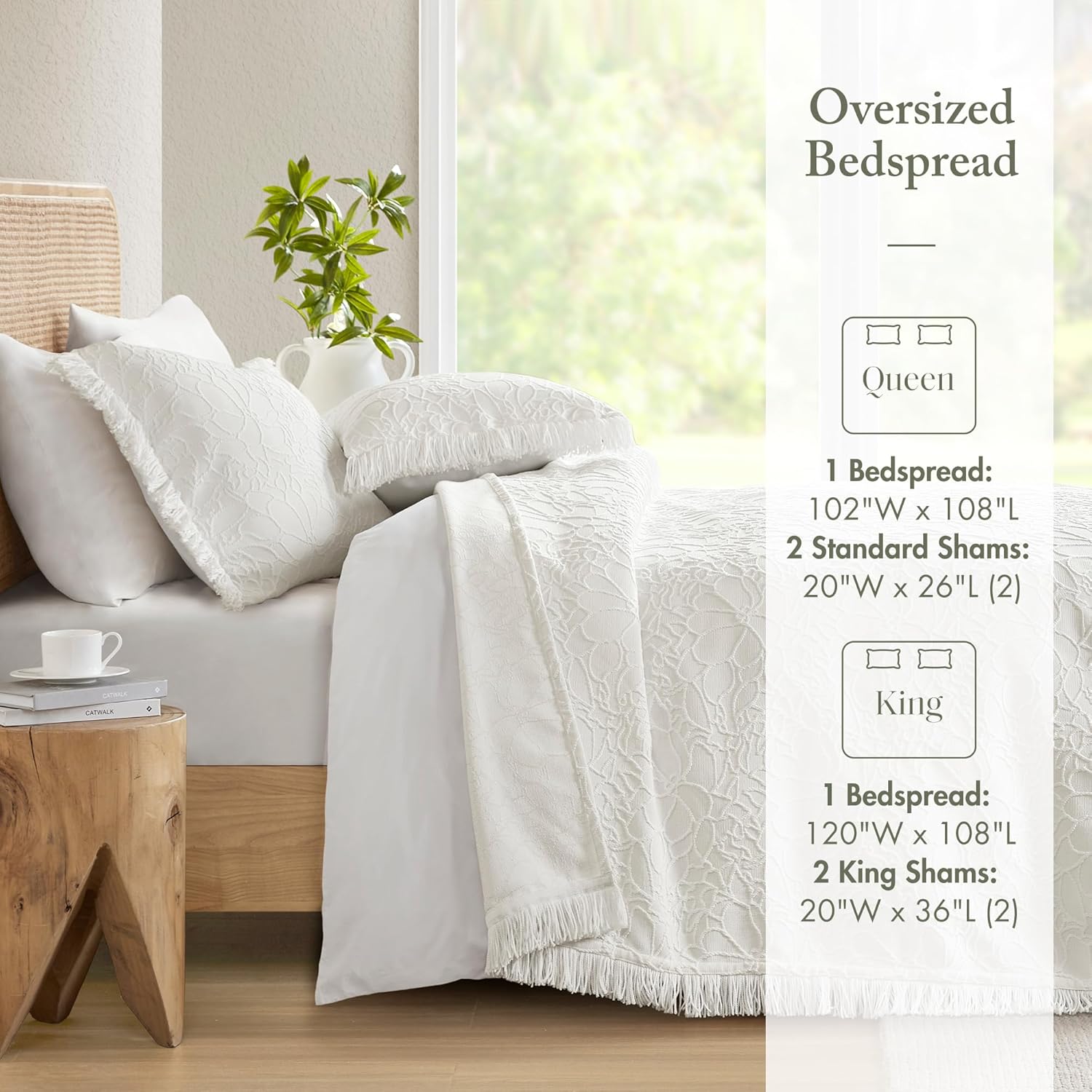 Madison Park Queen Chenille Floral Bedspread with Fringes 3 Piece