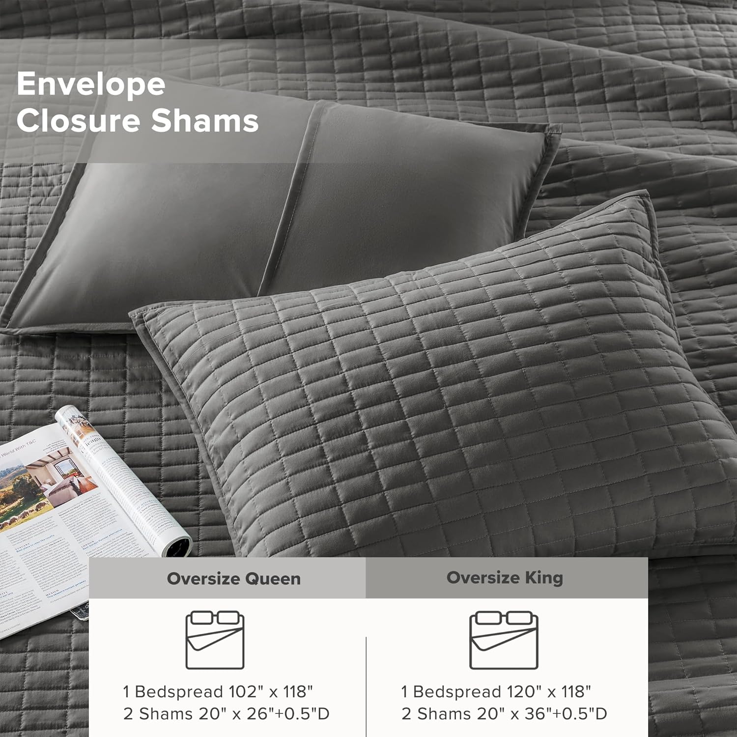 Comfort Spaces Charcoal King Quilt Set 3 Piece 1
