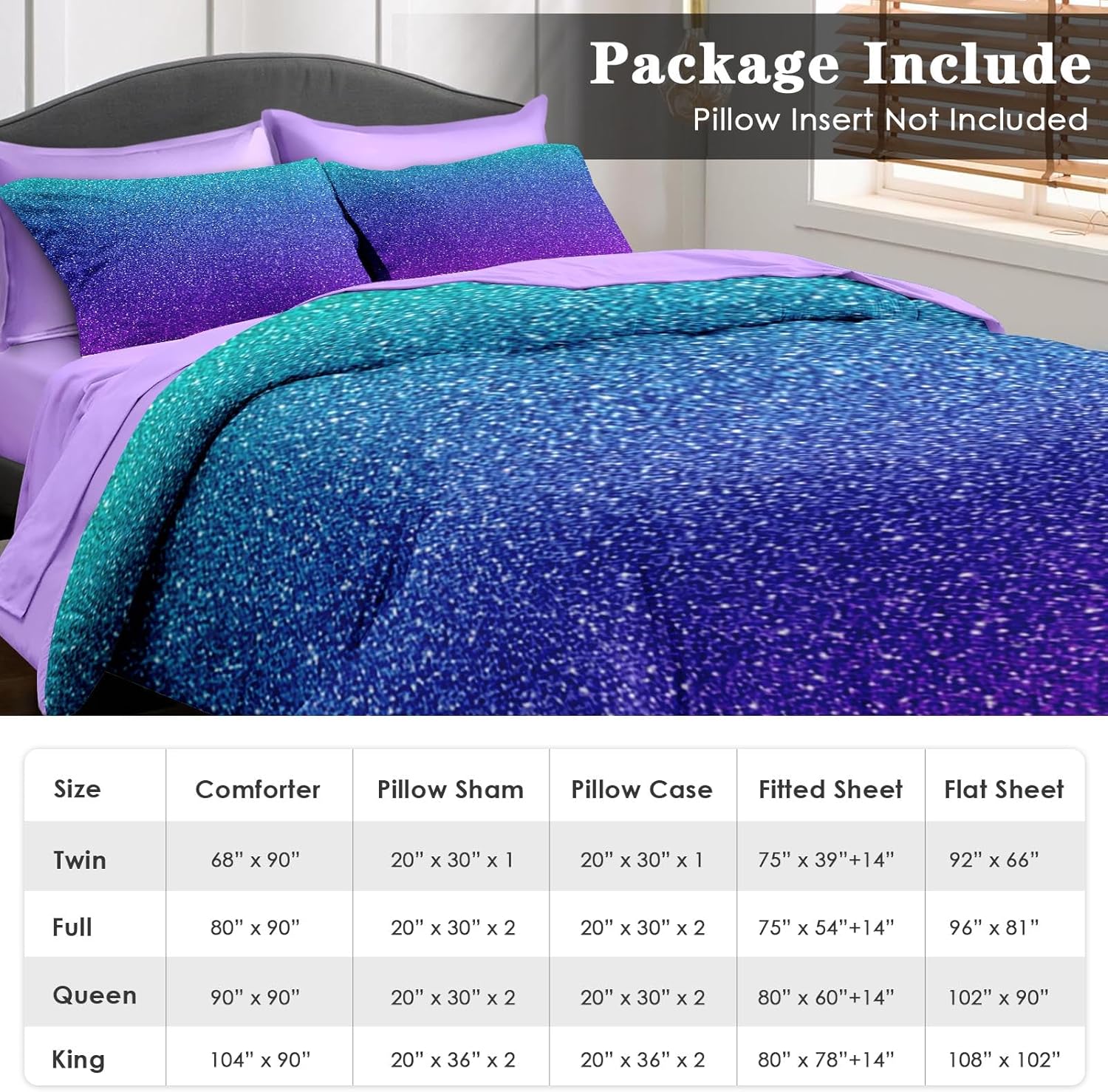 Pamnest Comforter Set Full Size Purple Glitter 7 Pcs