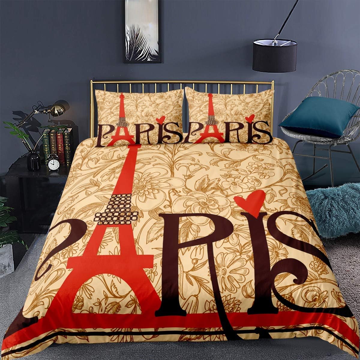 Feelyou 3D Eiffel Tower Duvet Cover Set for Kids Girls Women Twin