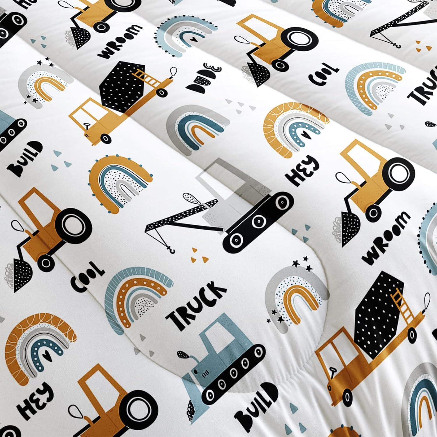BailiPromise Cartoon Car Boys Comforter Set Queen Size 3Pcs