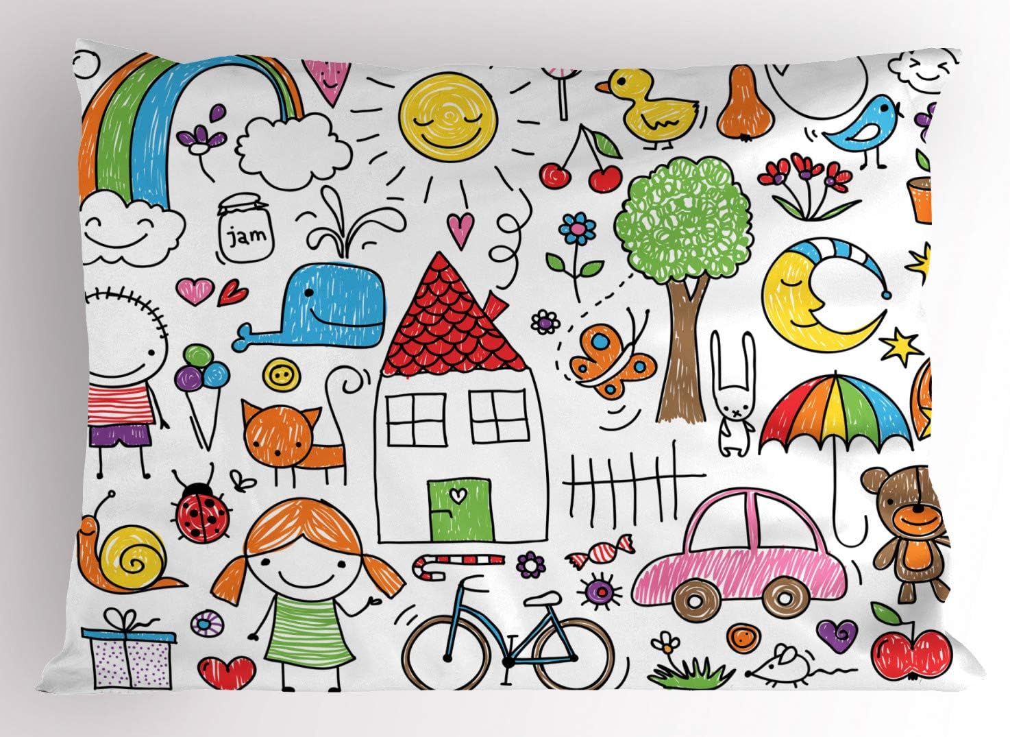 Ambesonne Cartoon Pillow Sham Multicolor