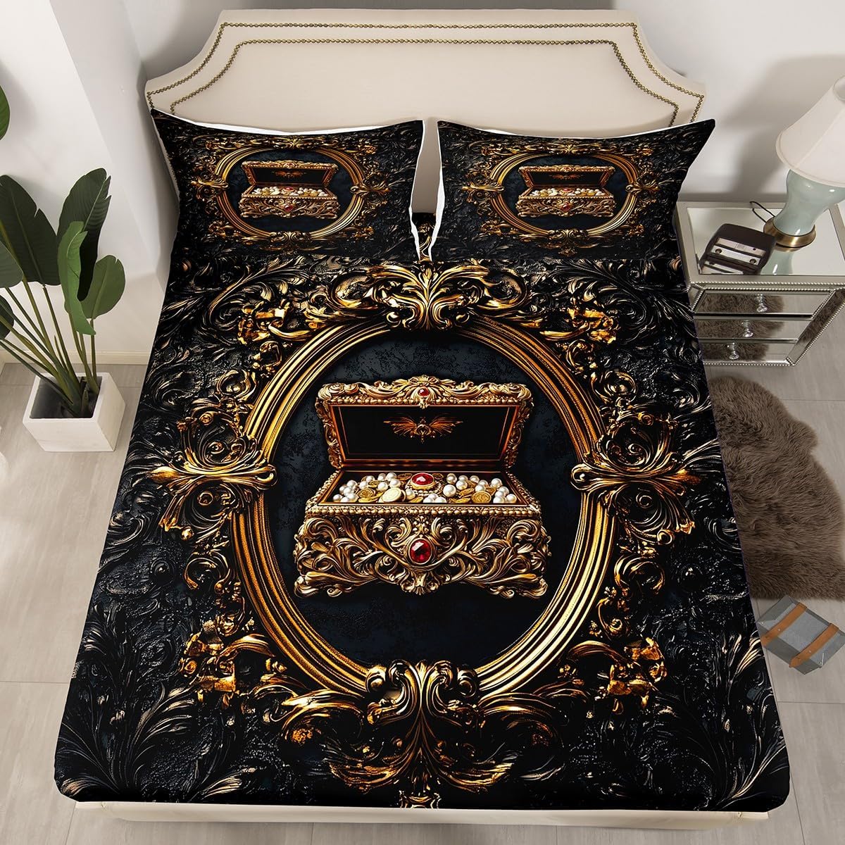 Homewish Luxury Diamond Pearl Fitted Sheet Set 1