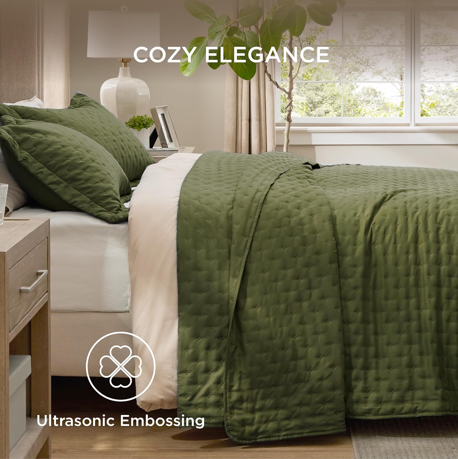 Bedsure King Quilt Set - Ultra Soft Olive Green Bedspread