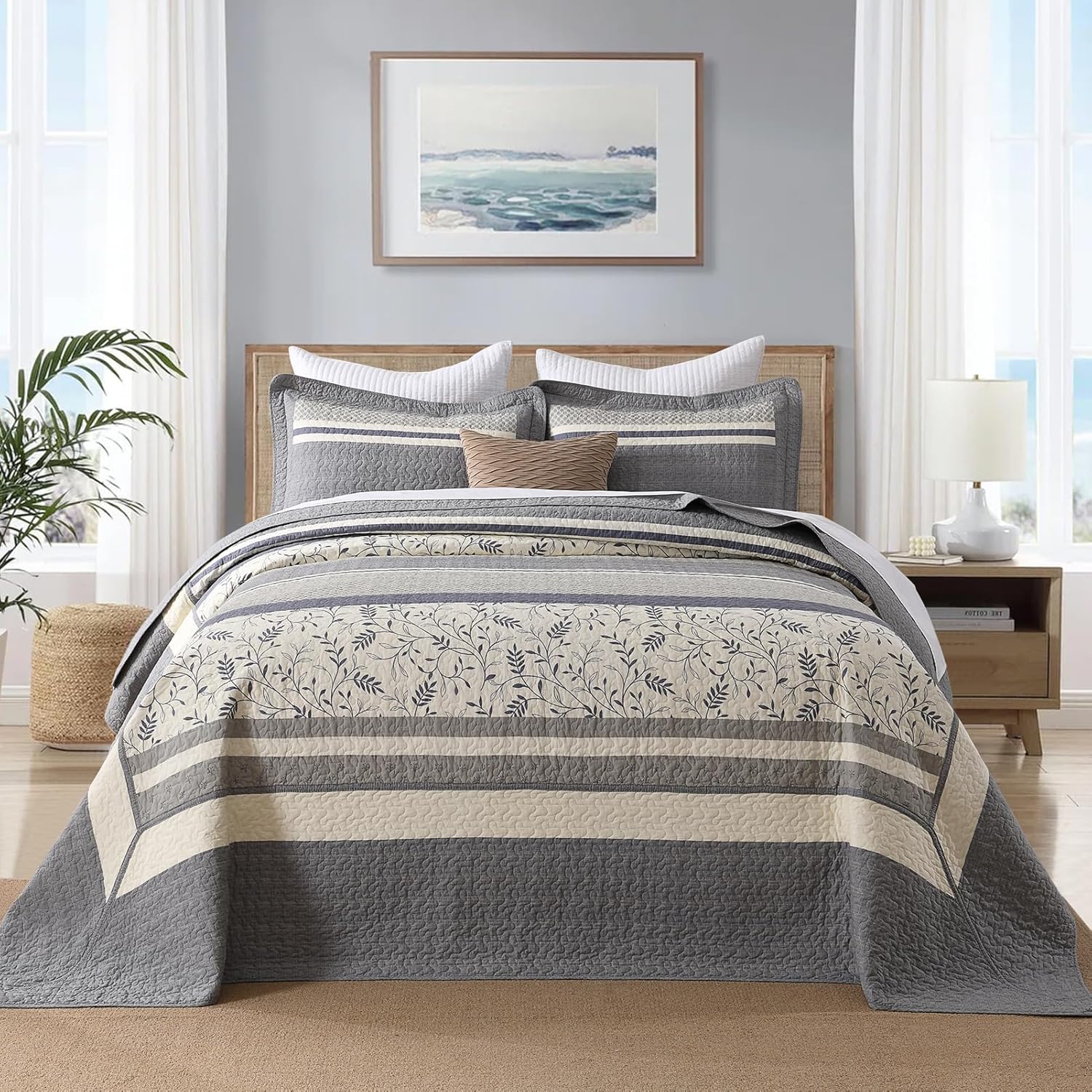 PANGUSHAN 128x120 Cotton Bedspread Set Gray