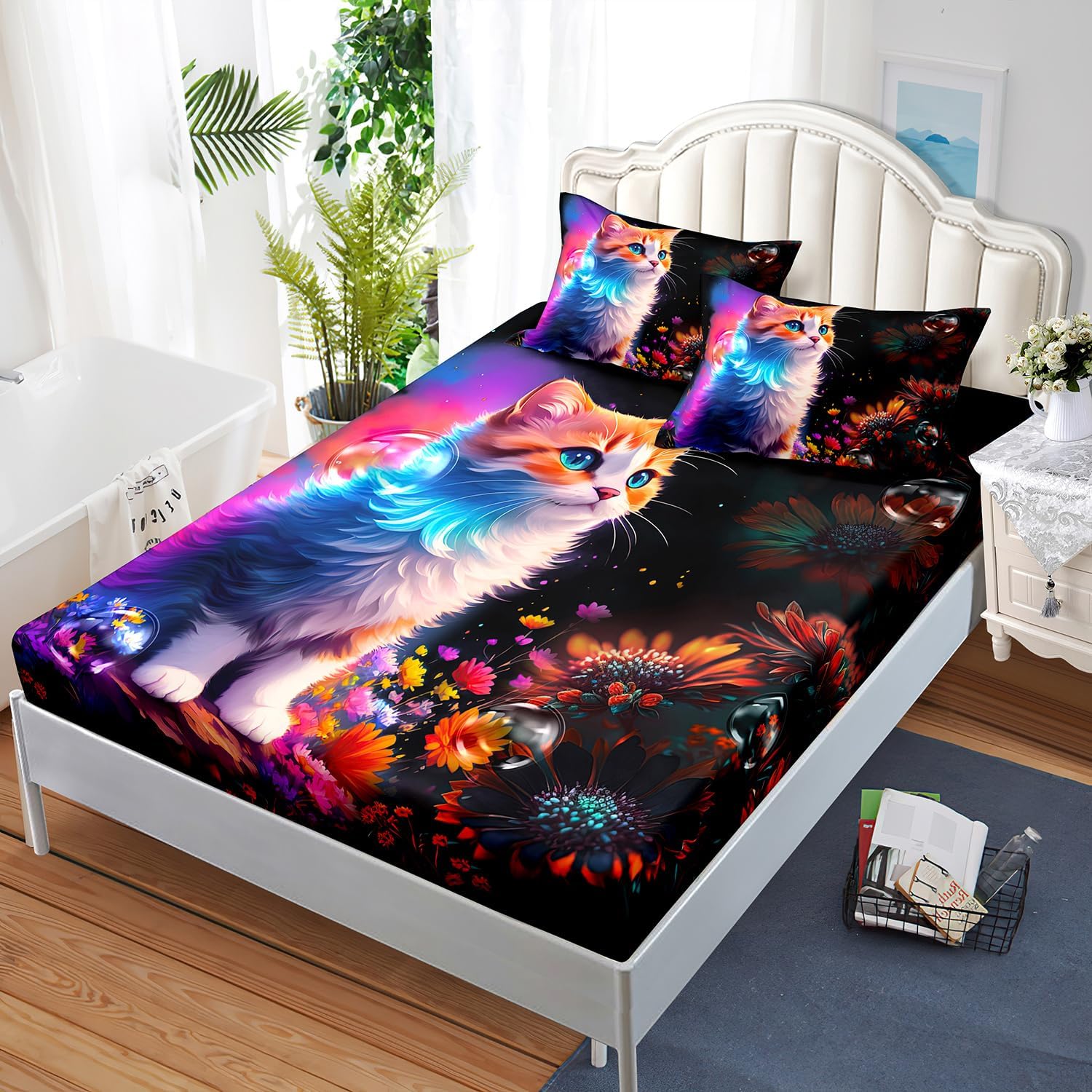 Cute Kawaii Cat Fitted Sheet Set 3Pcs