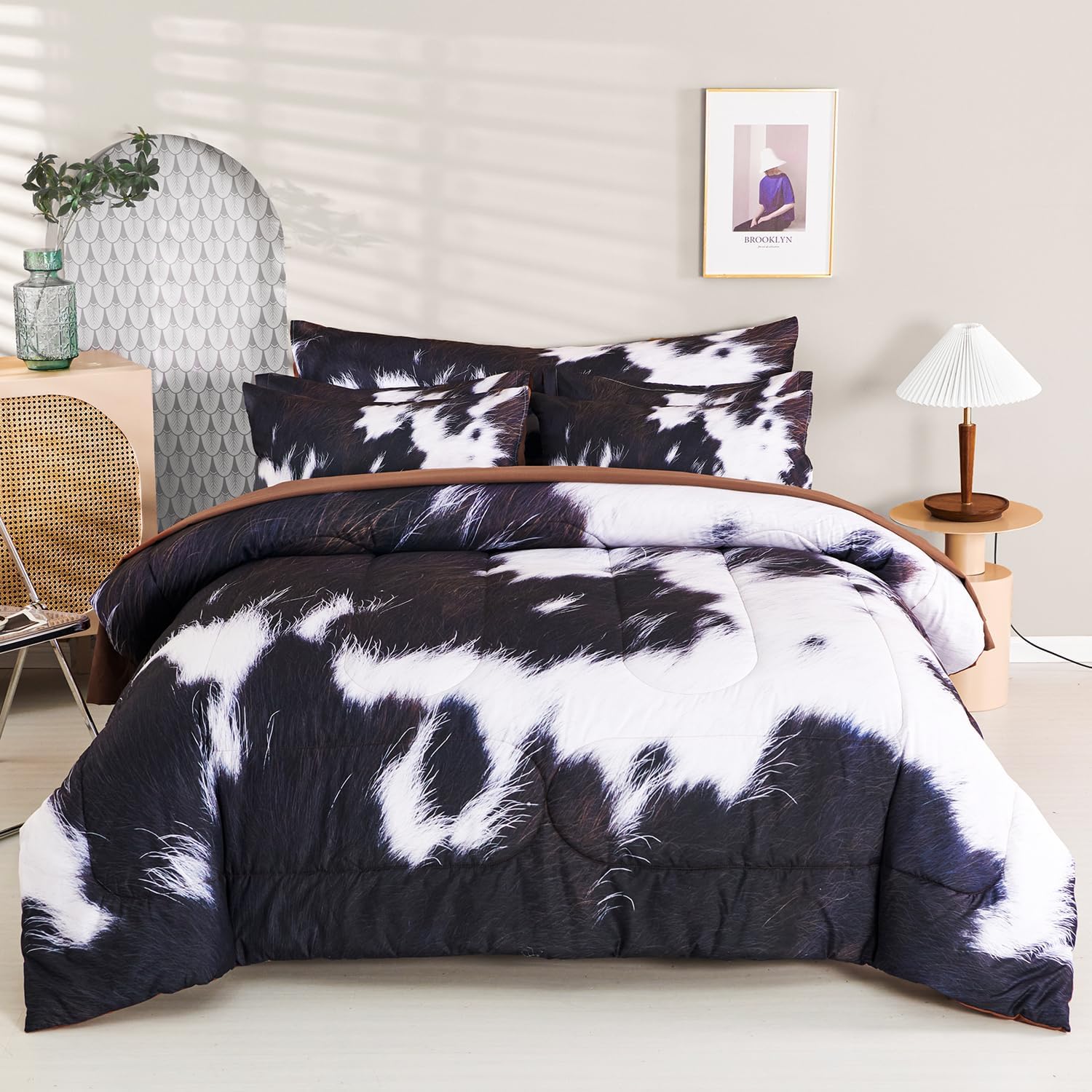 SUCSES 8-Piece Cal King Comforter Set with Cow Fur Print 1