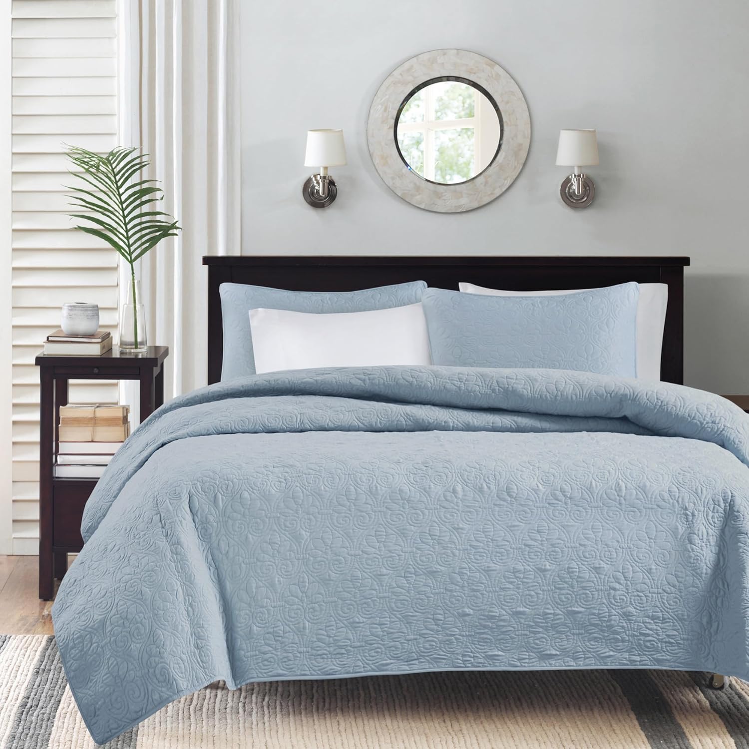 Madison Park Quebec Quilt Set Dusty Blue 3 Piece