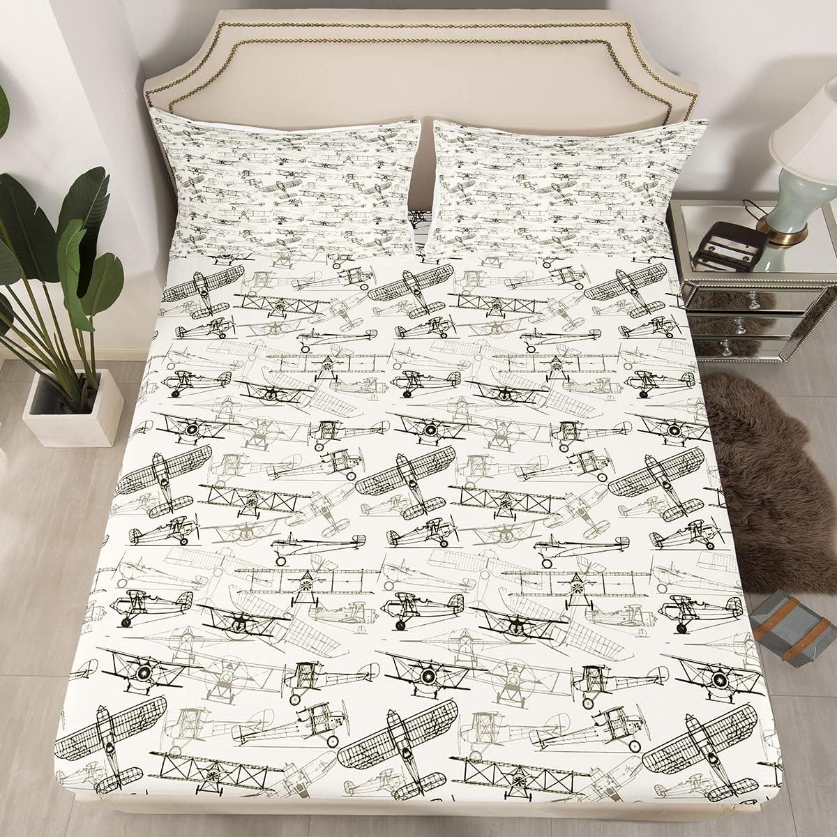 Feelyou Kids Flight Sheet Set King Size Grey White Bedding Set