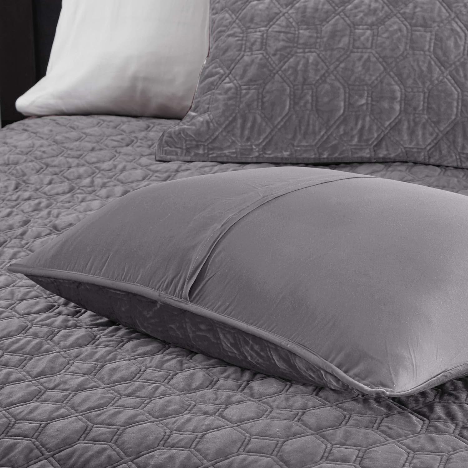 Madison Park Velvet Coverlet Set 3 Piece Grey