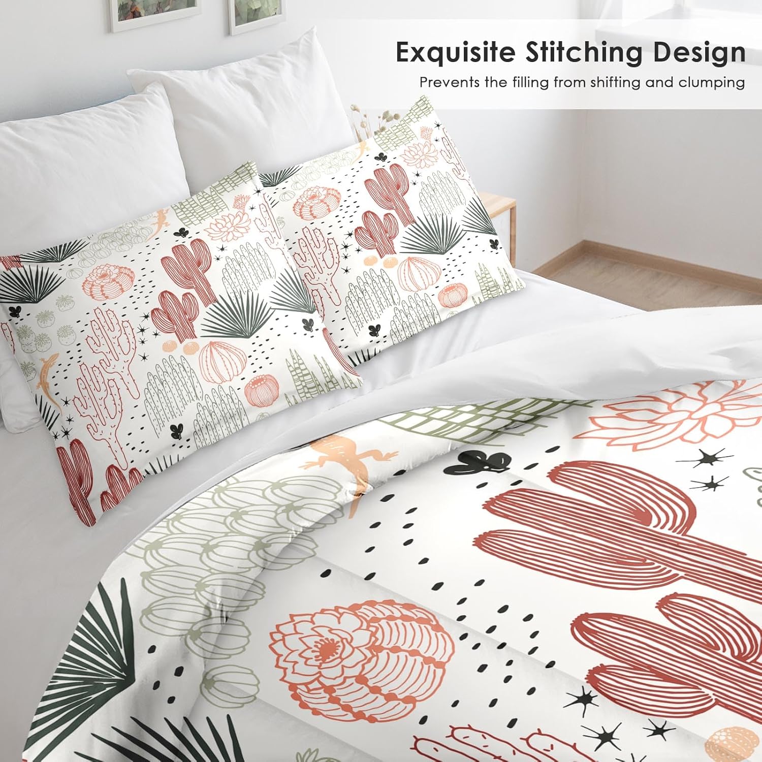 Pamnest Comforter Set Full Size - Cactus Flower Floral Design