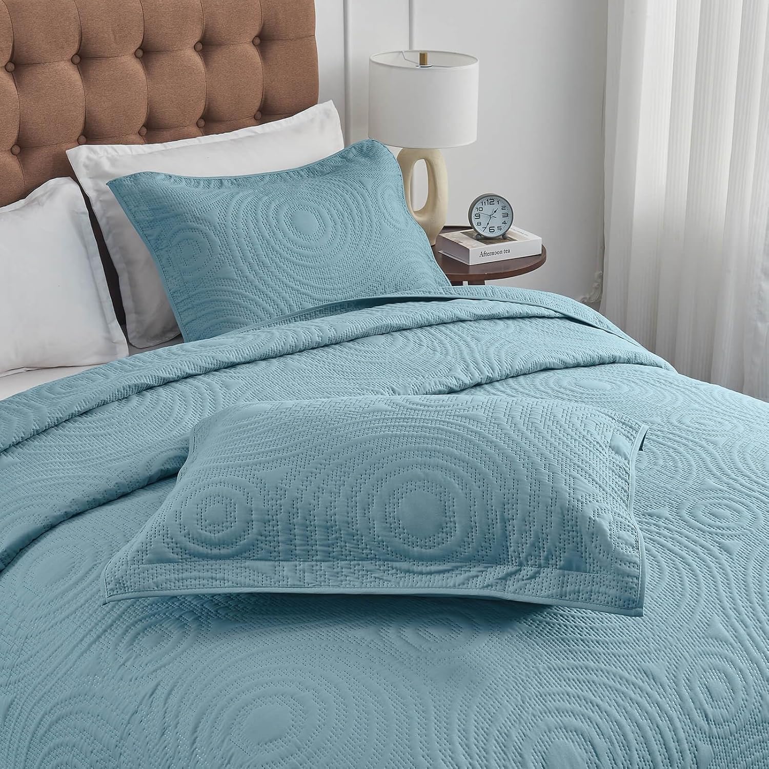 Oversized King Bedspread Set 128x120 Blue