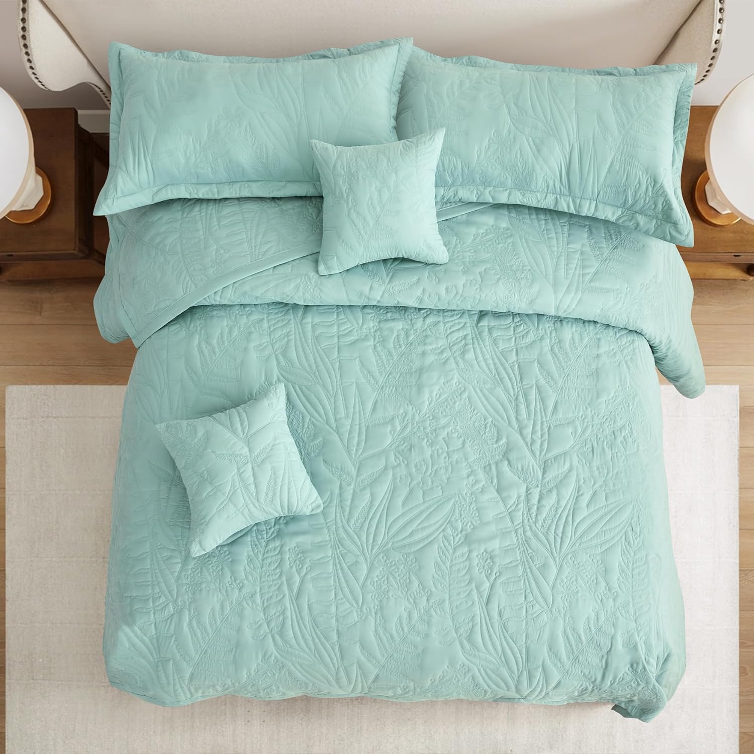 HZ HY Botanical Leaves King Bedspread Set 5 Piece