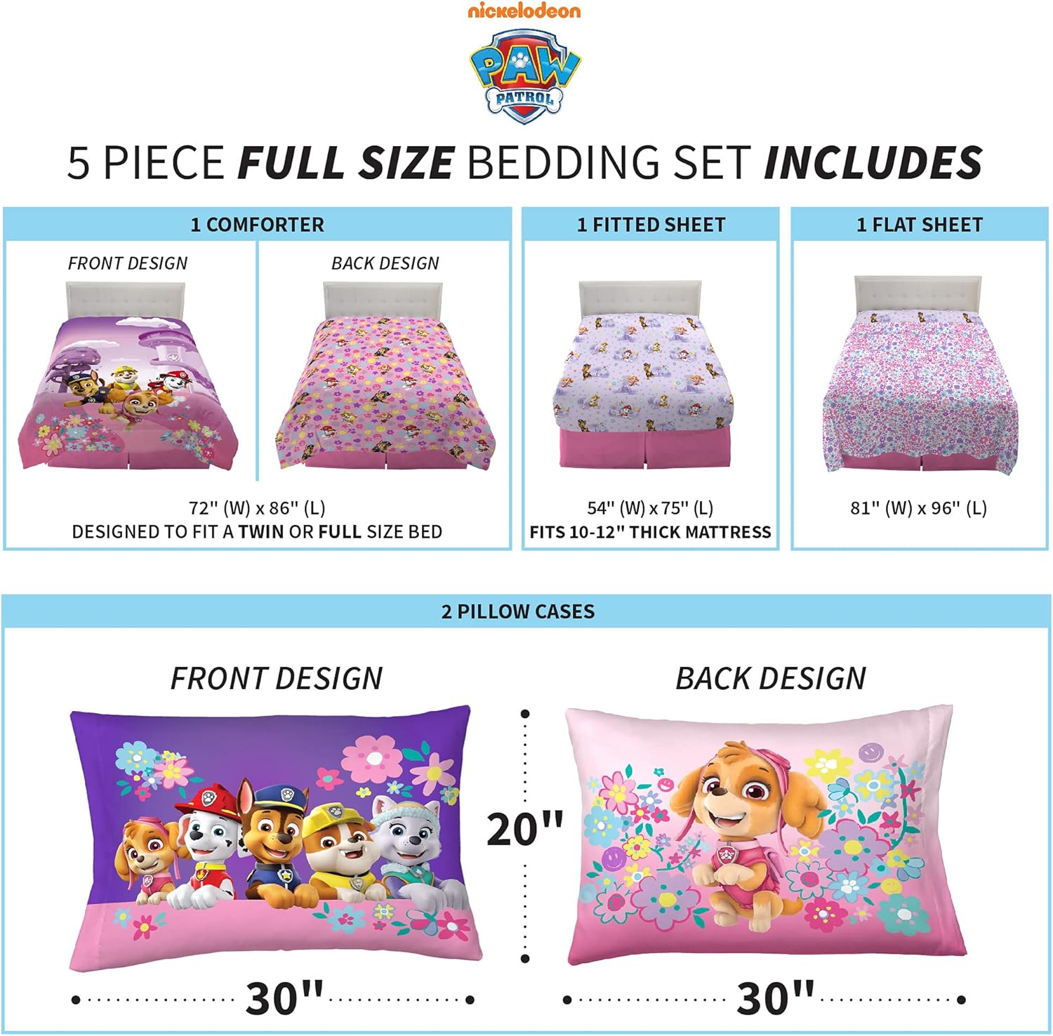 Franco Kids Bedding Comforter Set with Sheets Paw Patrol Girls