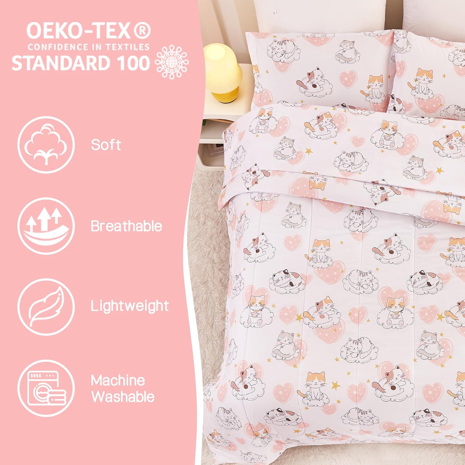 Yibeizi Cat Comforter Set for Girls Twin