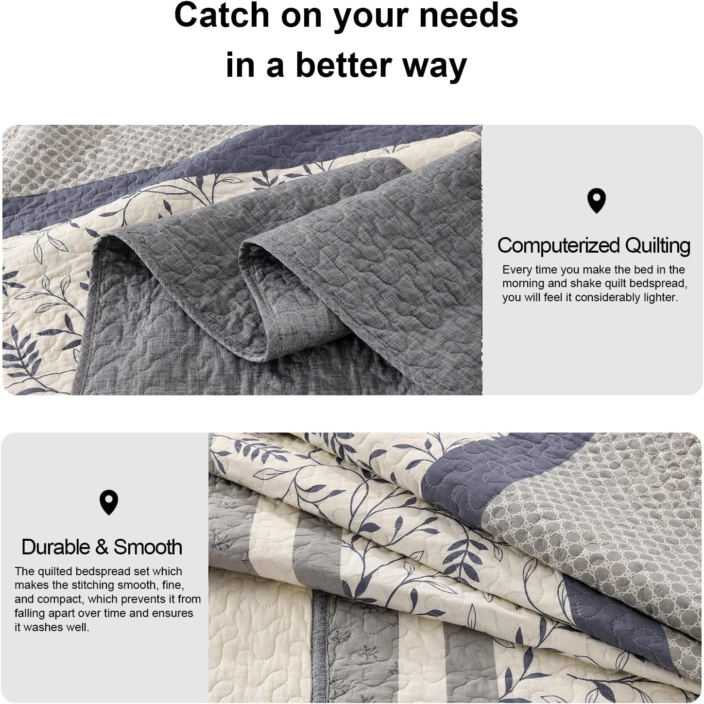 PANGUSHAN 128x120 Cotton Bedspread Set Gray