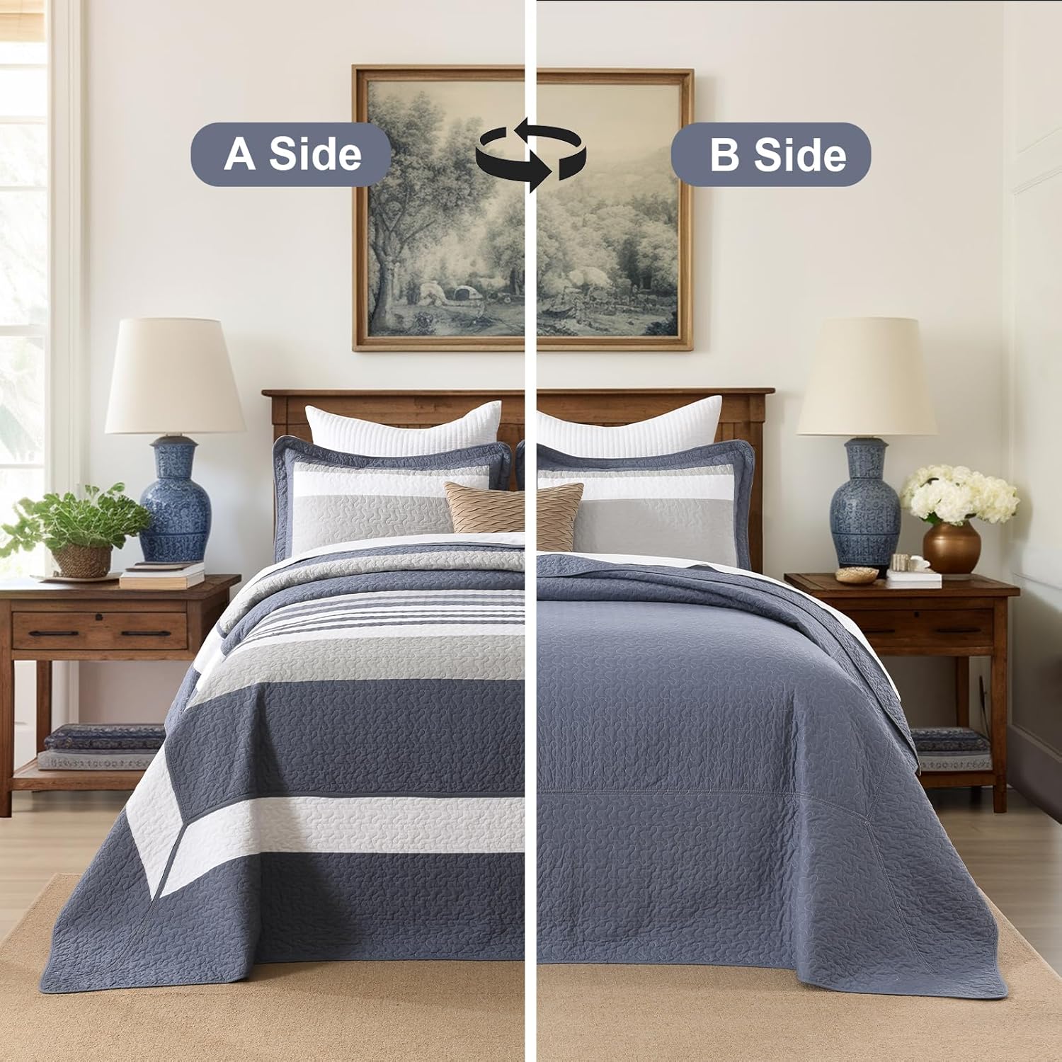 Finlonte Striped Oversized Queen Bedspread Set