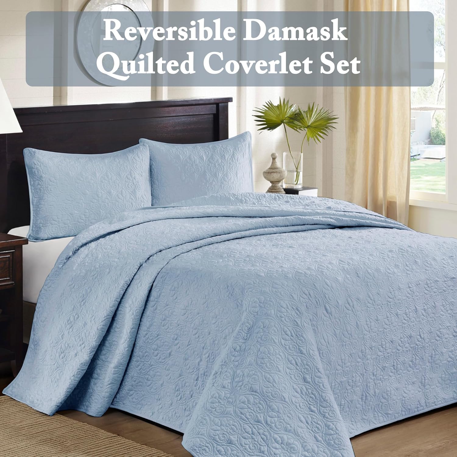Madison Park Quebec Quilt Set Dusty Blue 3 Piece
