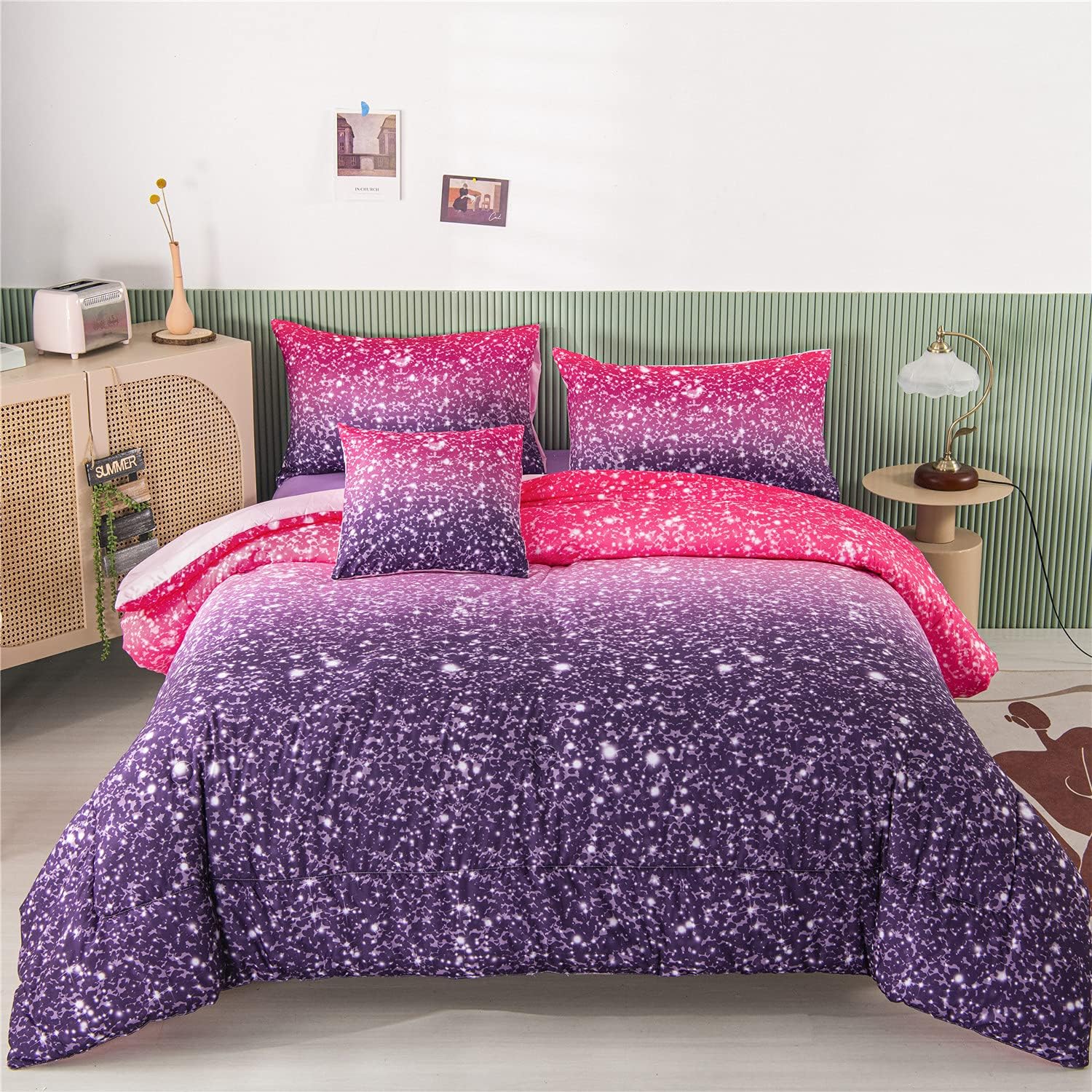 RYNGHIPY 6Pcs Glitter Comforter Set for Girls Kids Teens