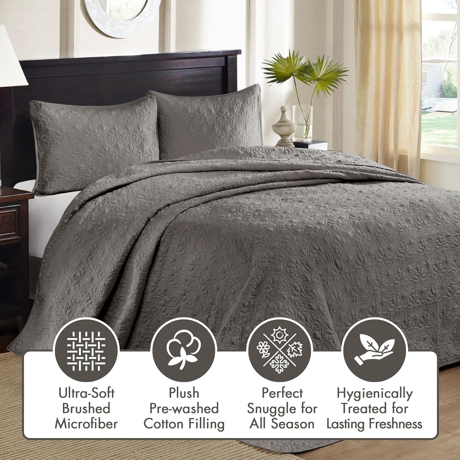 Madison Park Quebec Reversible Bedspread Set Queen 102x118 Dark Grey