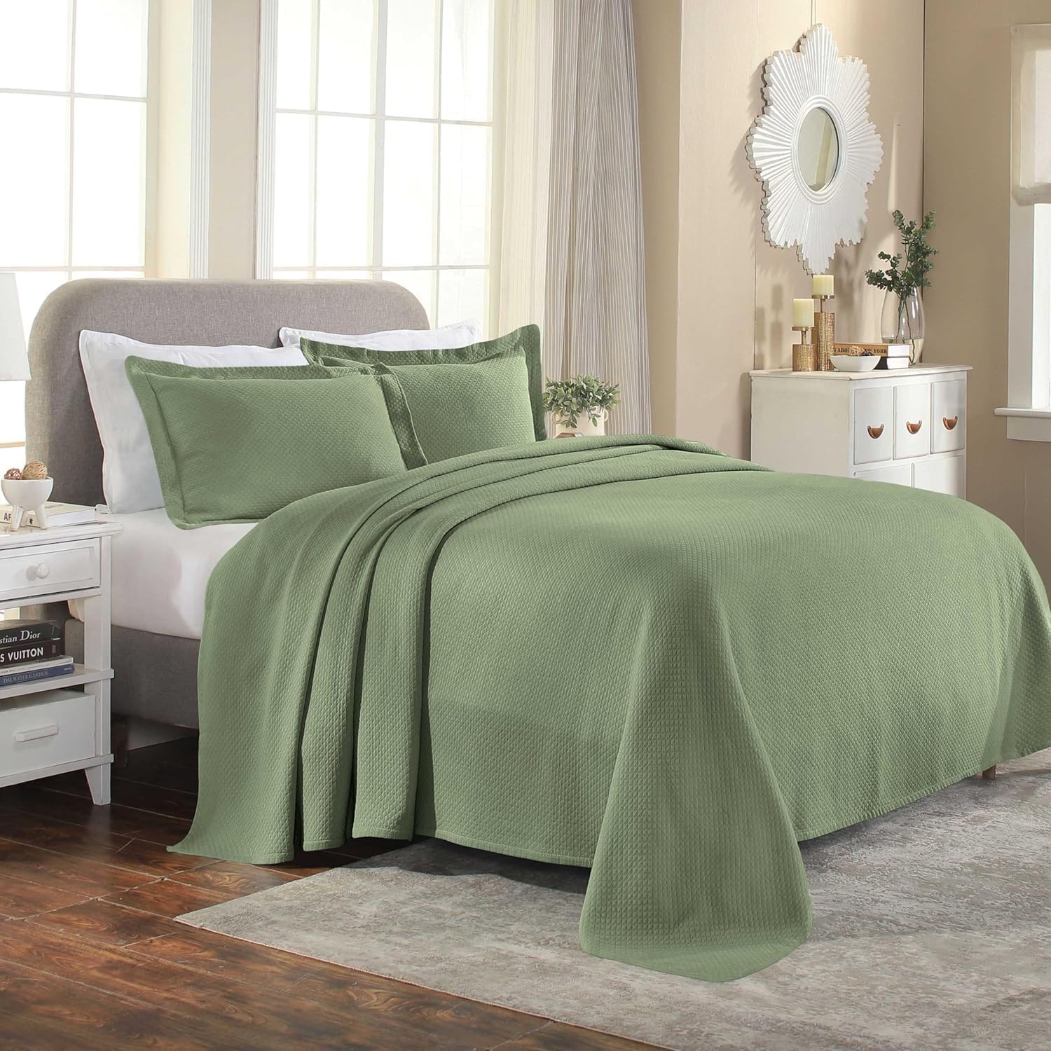 Superior Oversized Bedspread Set Diamond Solitaire Design Twin Sage