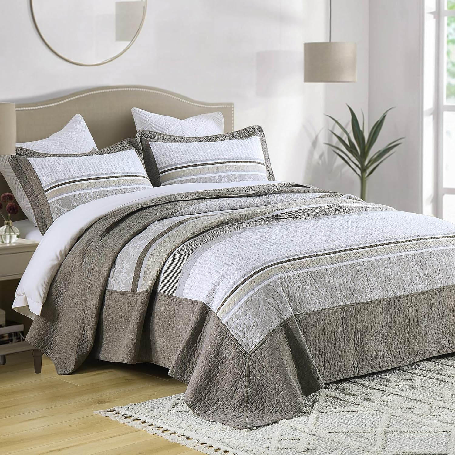 DDUOXIN 3 Piece King Bedspread Set - 120x120 Cotton Quilt with Pillow Shams