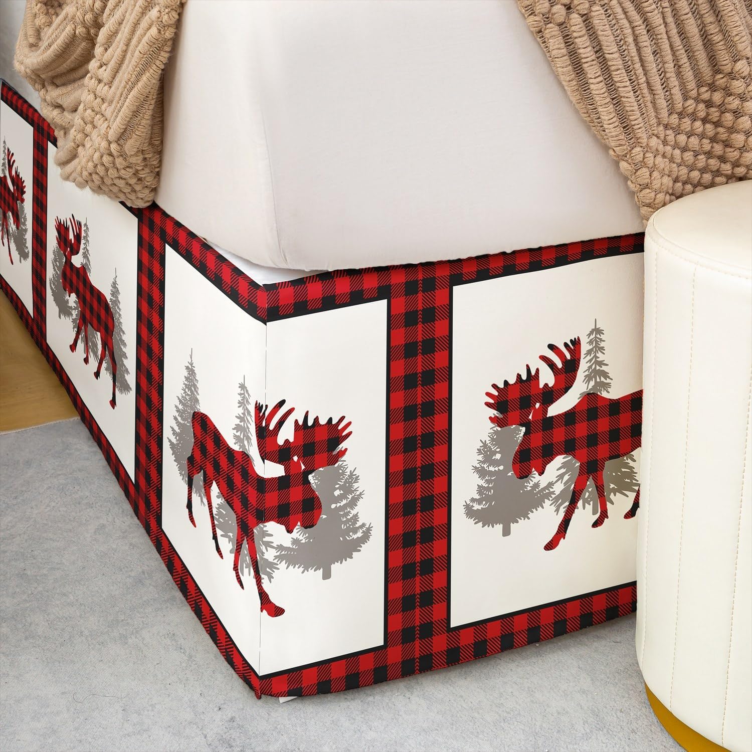 Feelyou Christmas Moose Bed Skirt King Size 15 Inch Drop