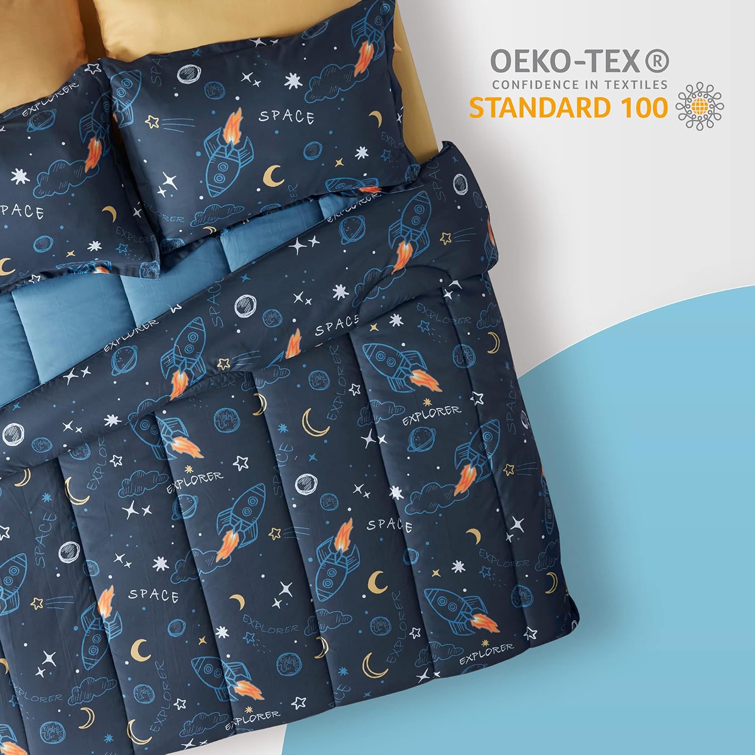 SLEEP ZONE Kids Comforter Set FullQueen - Space Rocket Design