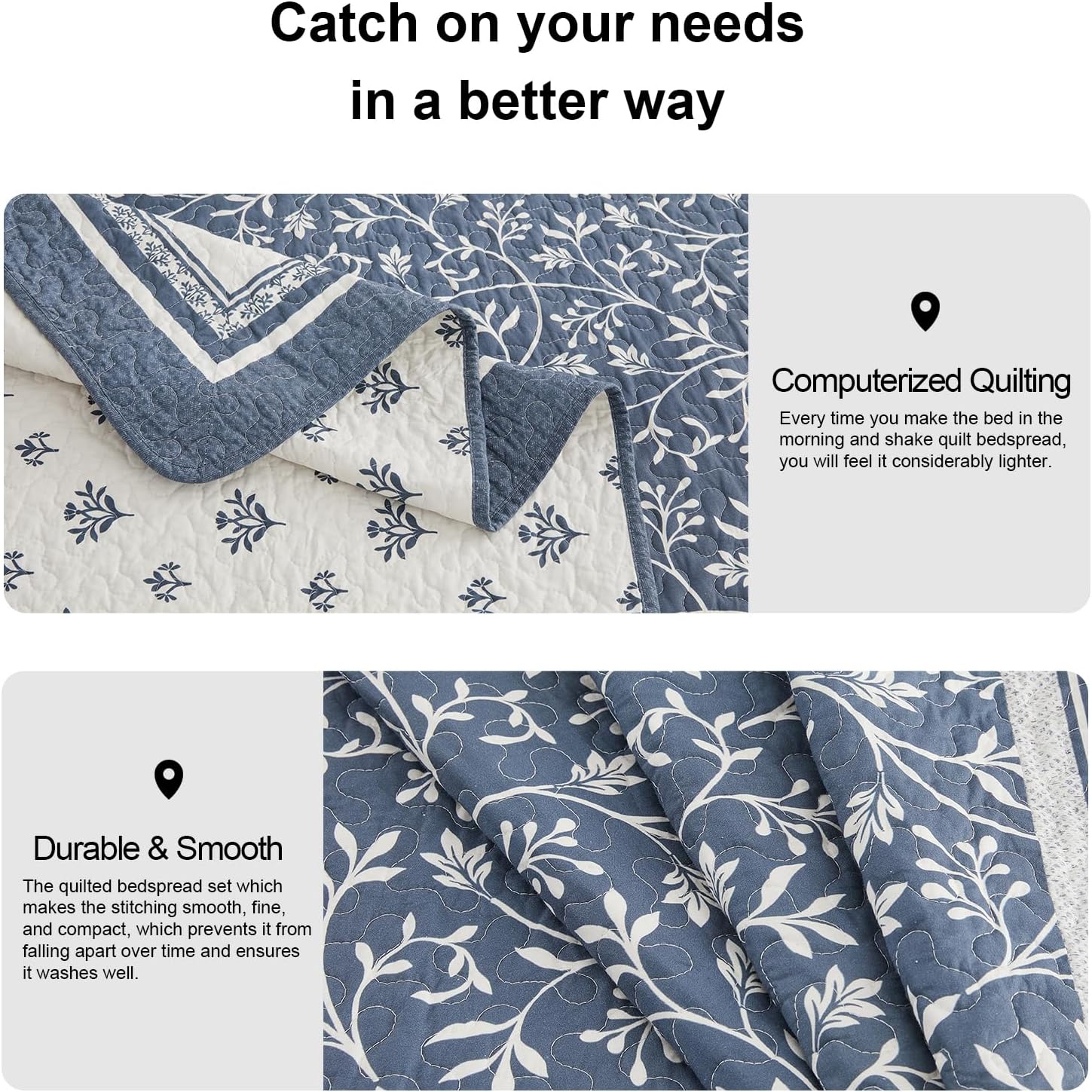 PANGUSHAN 102x120 Cotton Bedspread Set Reversible