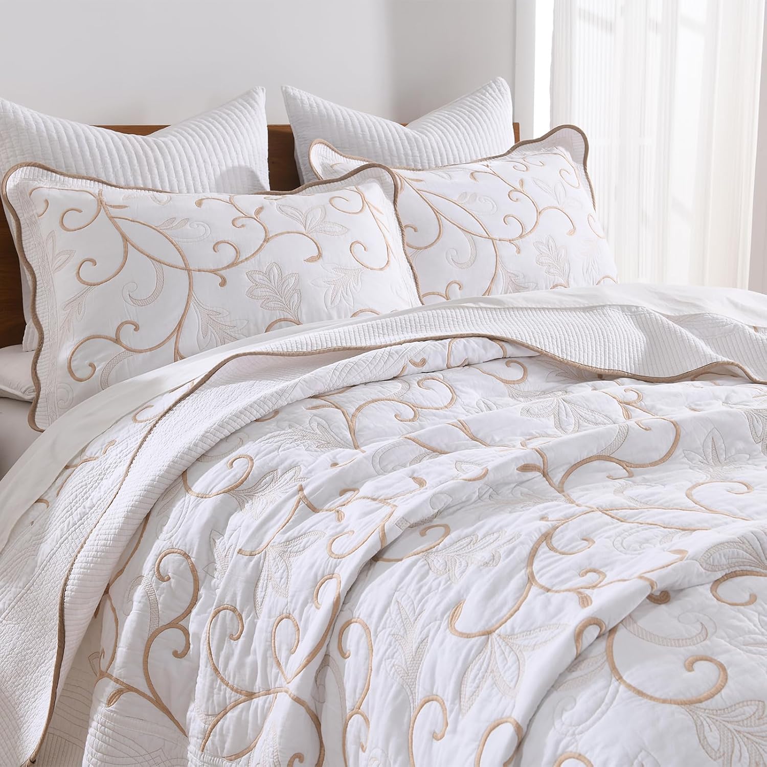 100 Cotton Bedspread Quilt Coverlet Set 128x120 Cal King with Pillow Shams