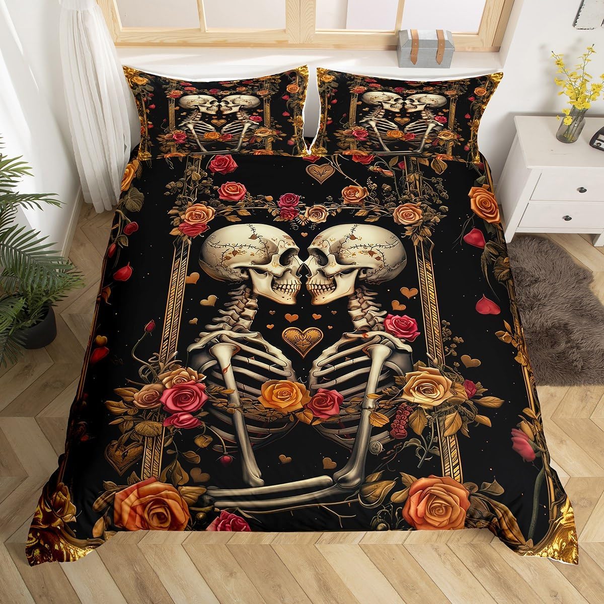 Manfei Couple Skeleton Duvet Cover Set Queen Size