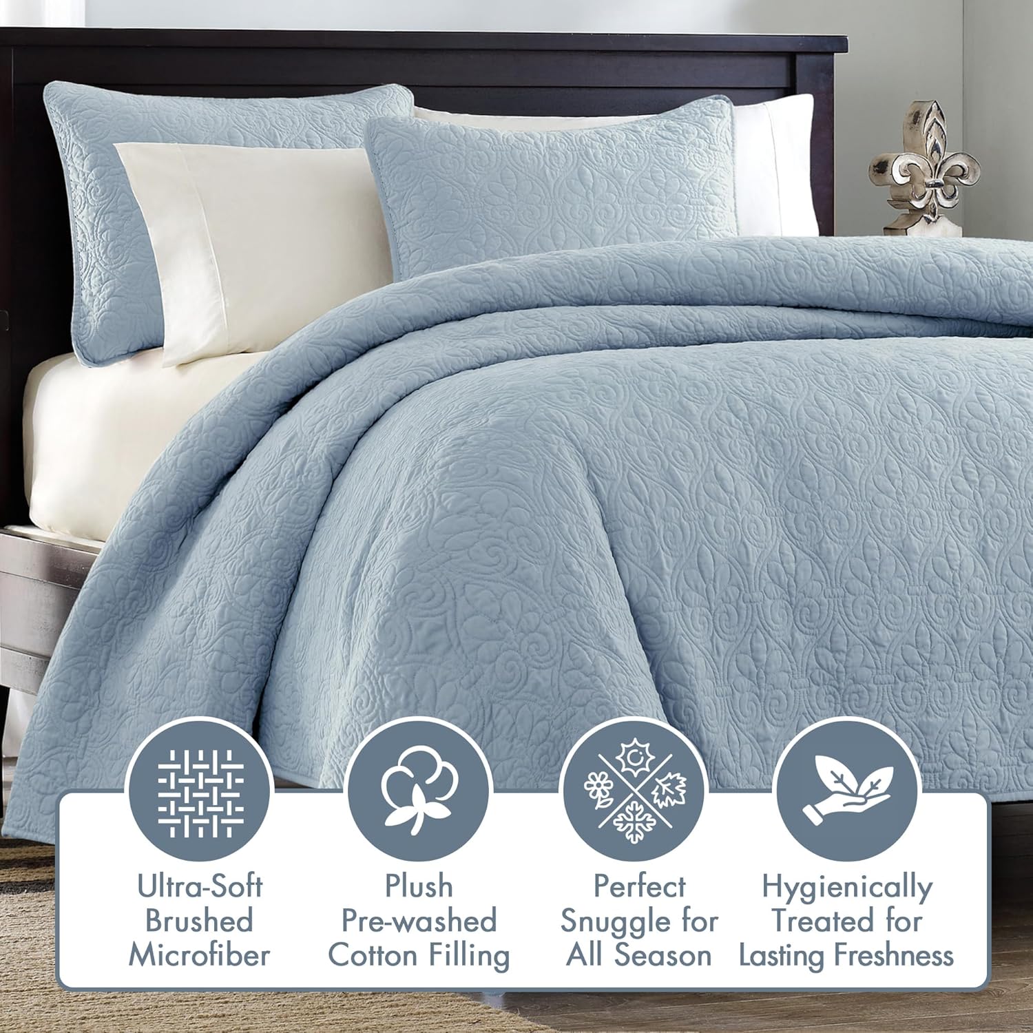 Madison Park Quebec Quilt Set Dusty Blue 3 Piece