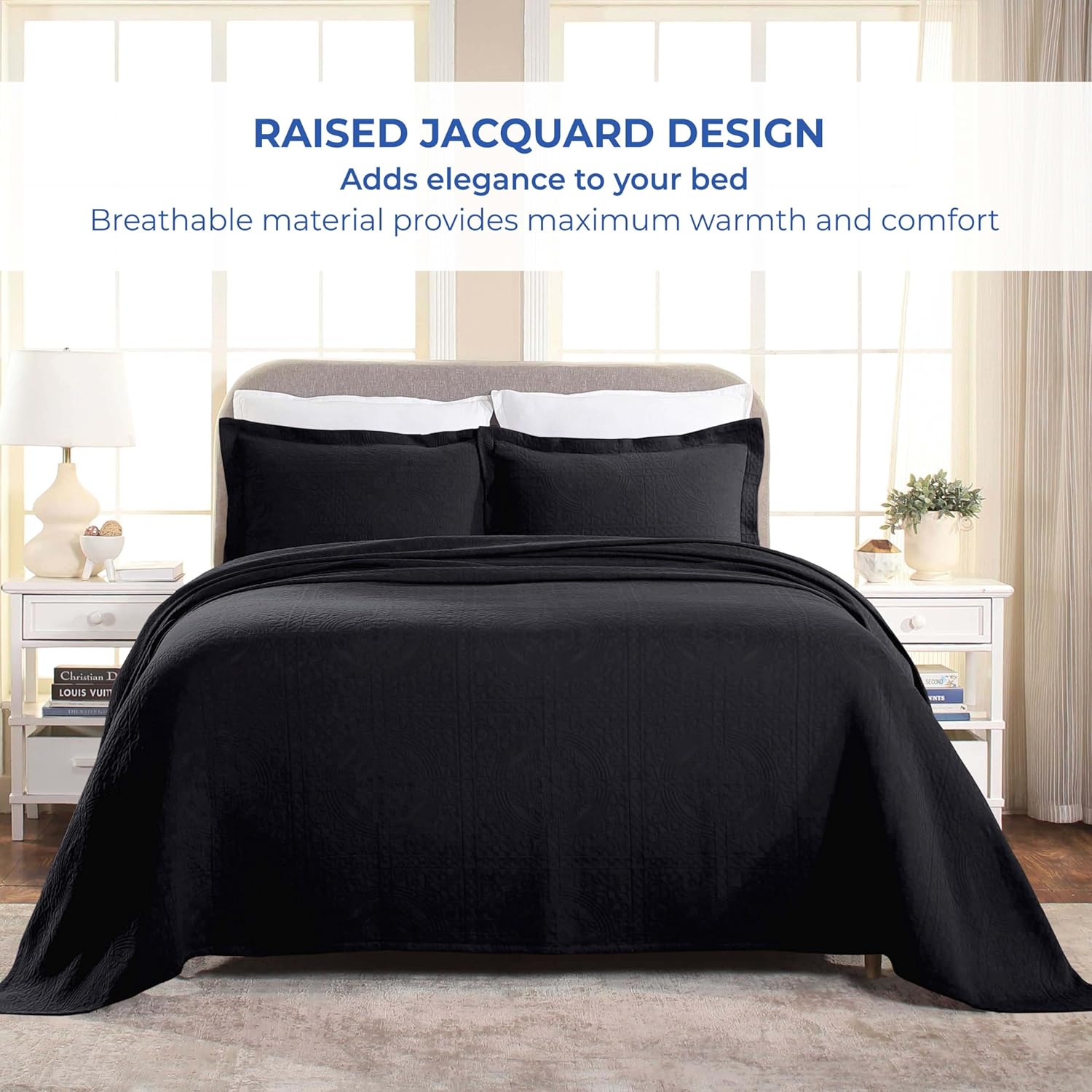 Superior Cotton Fleur De Lis Bedspread Set Black Full