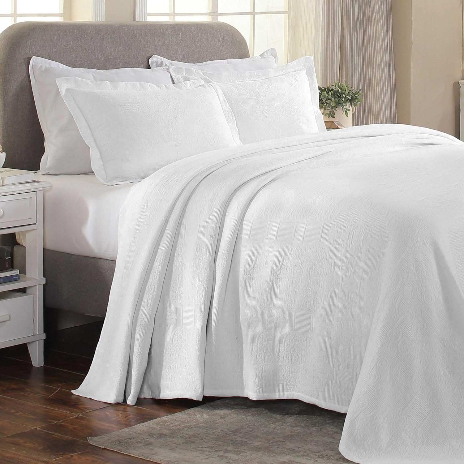 Superior Cotton Bedspread Set 3-Piece Full White
