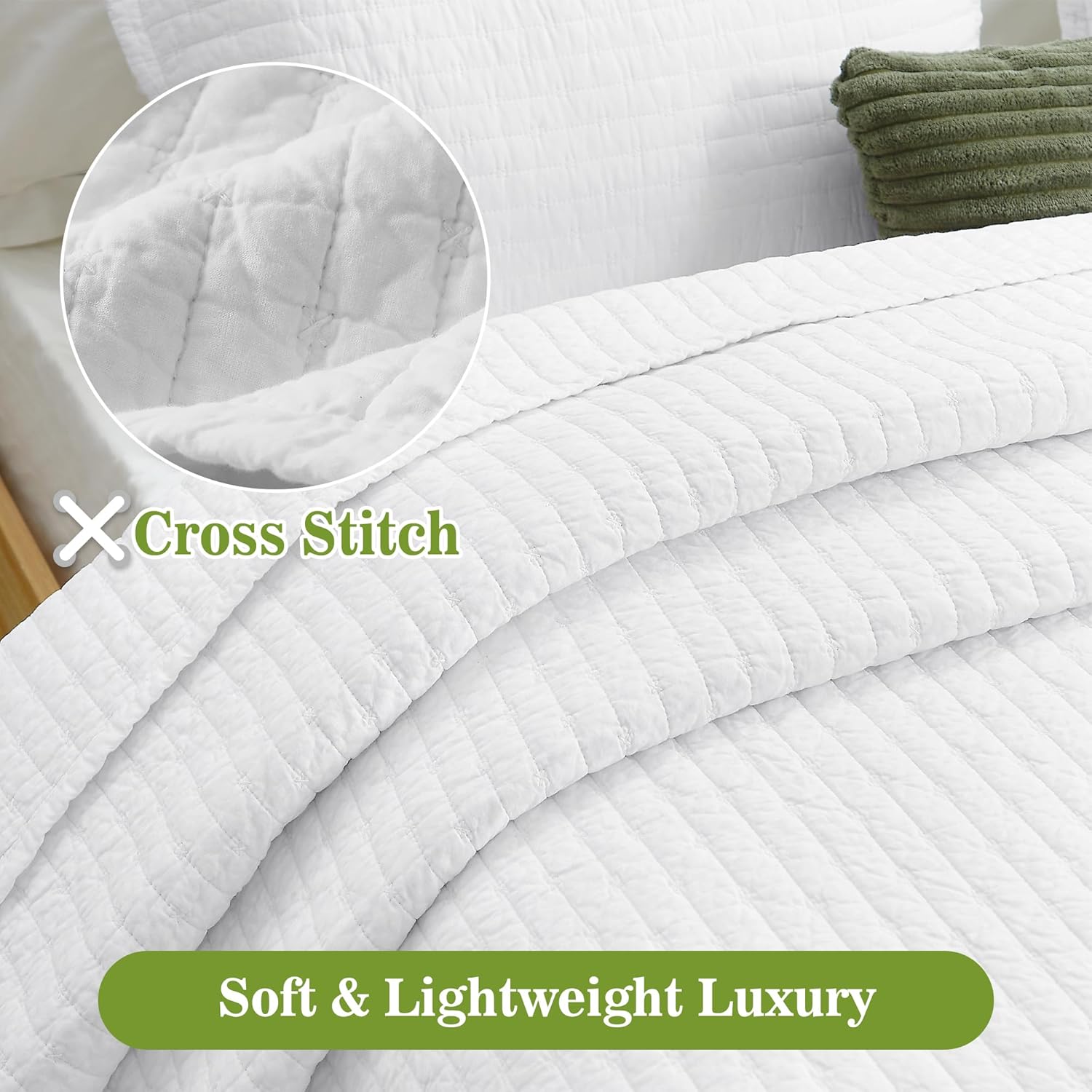 PUREKEA King Size Cross Stitch Quilt Set 3 pcs