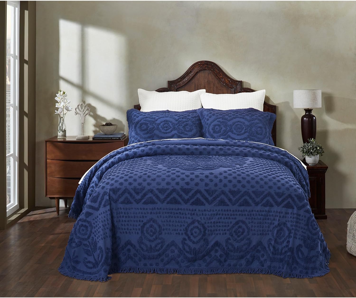 Better Trends Chenille Bedspread Set King Size Navy