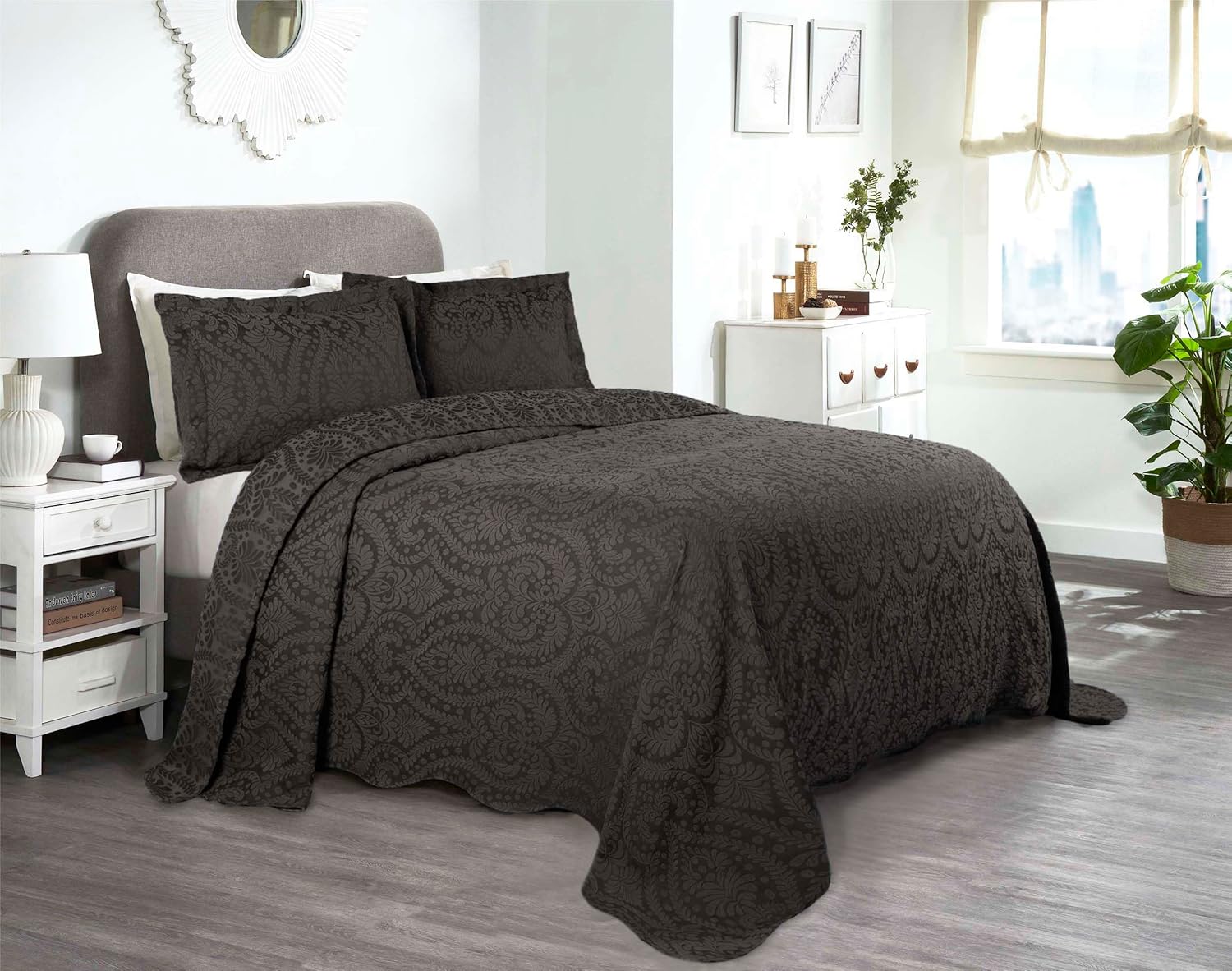 Superior Aspen Cotton Blend 2 Piece Bedspread Set Charcoal