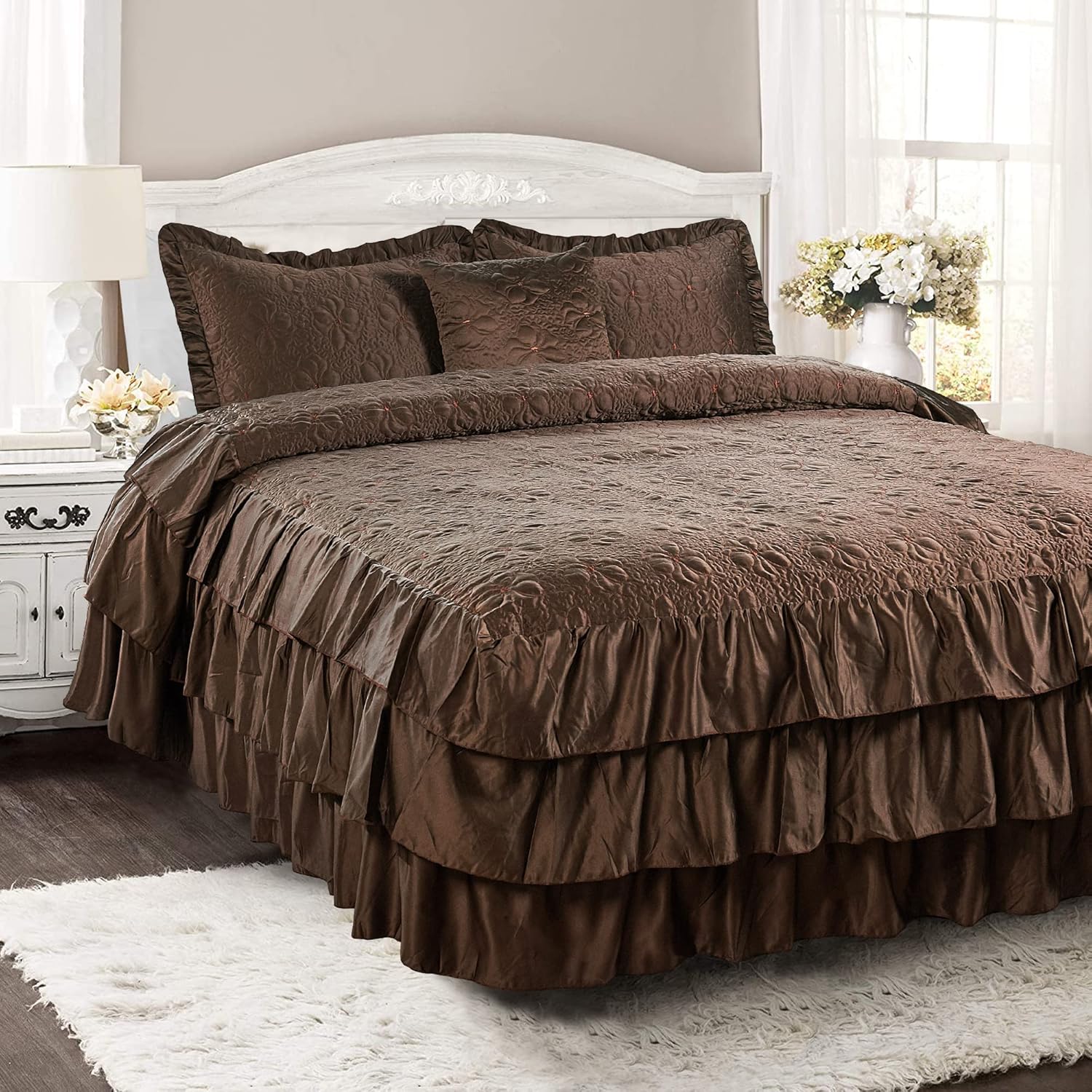 Home Soft Things 4 Piece Matte Satin Bedspread Set Chocolate