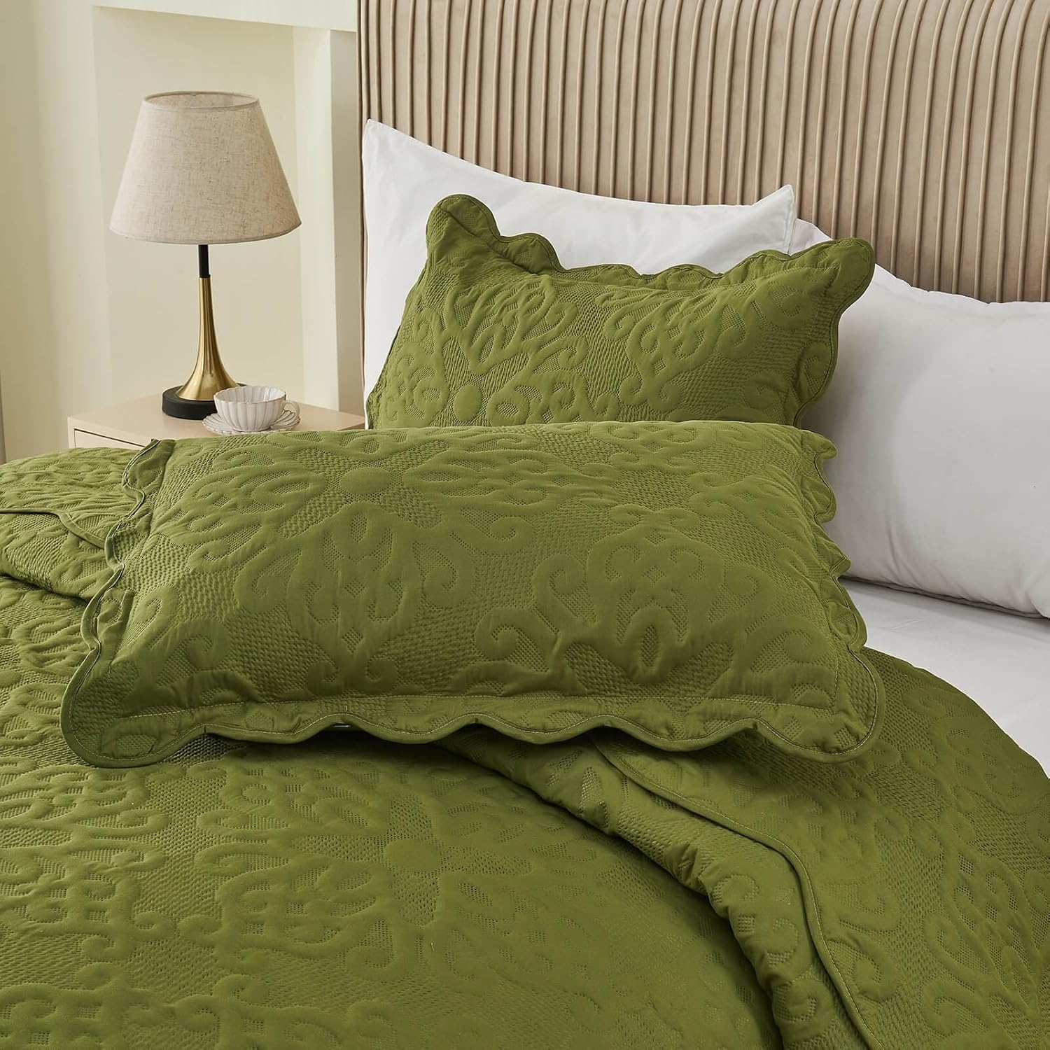 Kingnex Olive Green Oversized King Bedspread Set