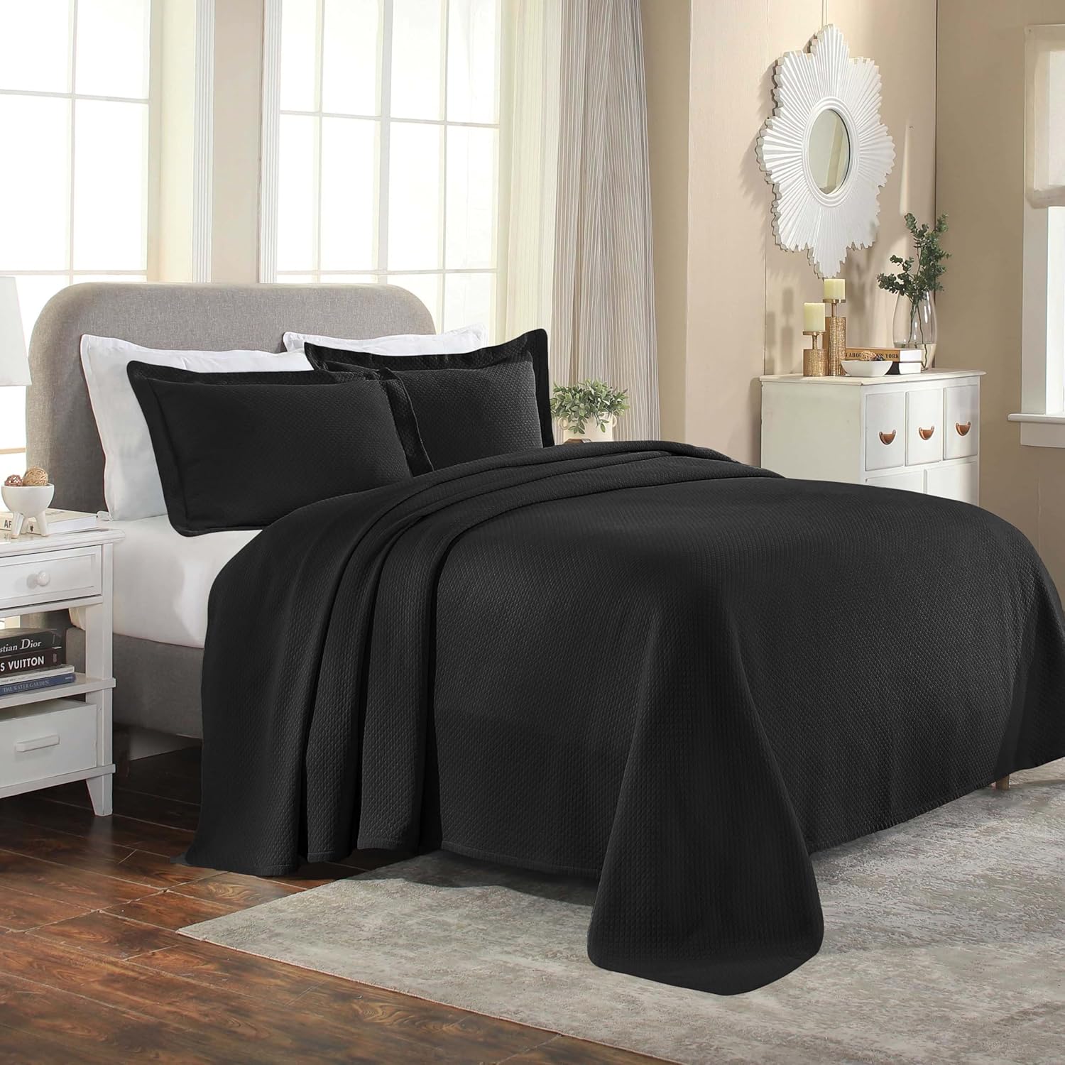 Superior Solitaire Cotton Bedspread Set 3 Piece Twin Black