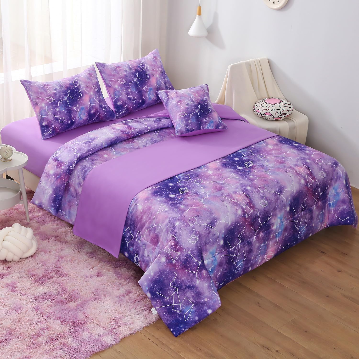JQinHome Galaxy Gradient Comforter Set for Girls