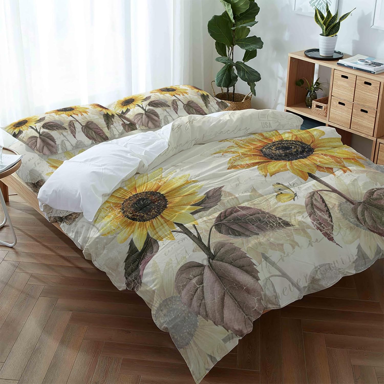 LooPoP 4PCS California King Duvet Cover Set with Butterfly Flowers