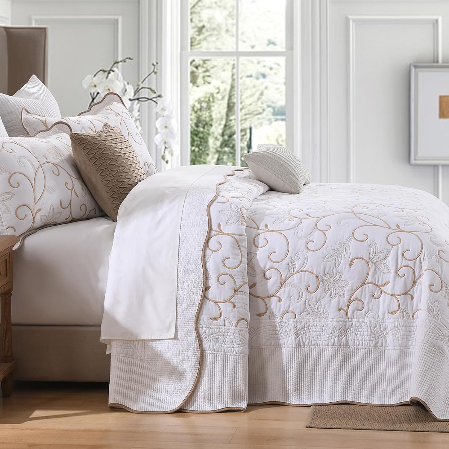 100 Cotton Bedspread Quilt Coverlet Set 128x120 Cal King with Pillow Shams