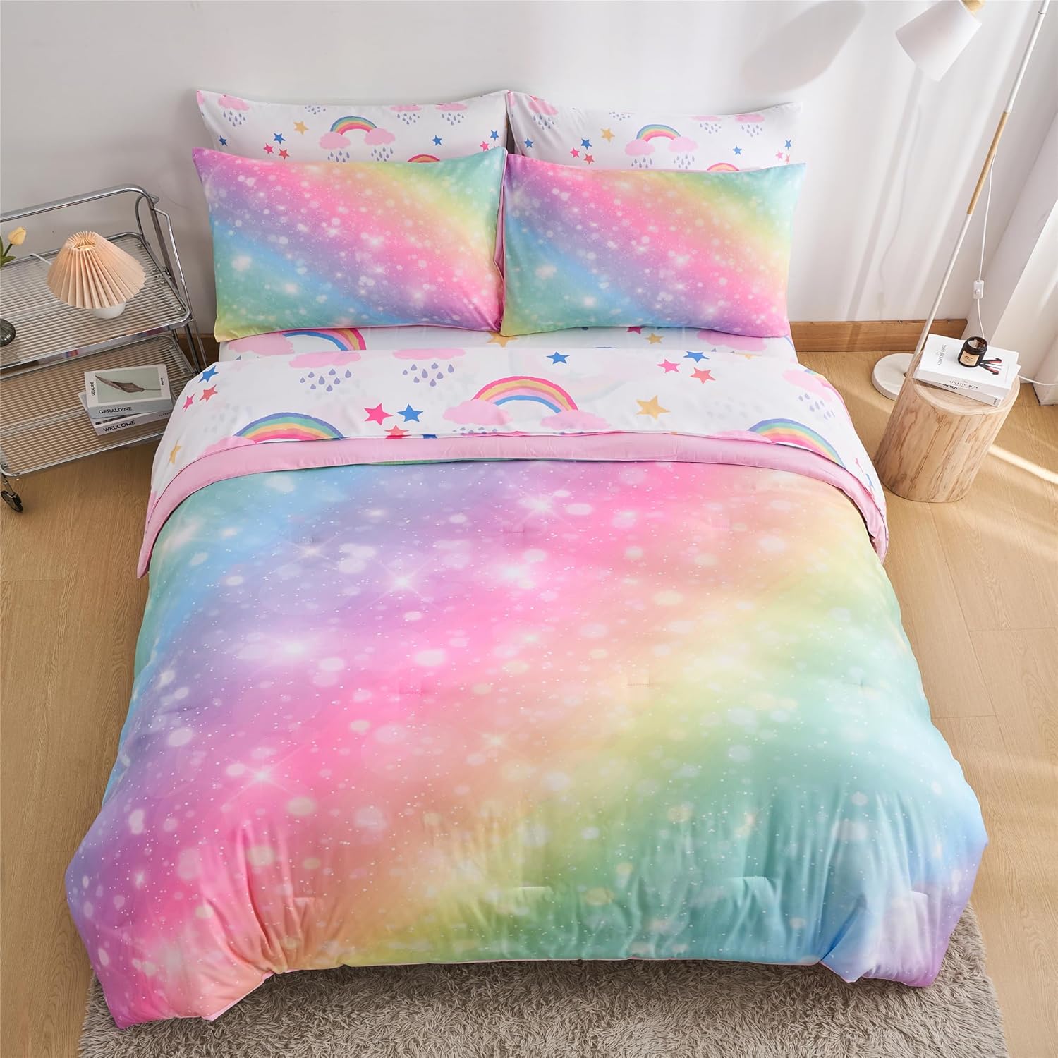 URLINENS Rainbow Girls Comforter Set 7-Piece
