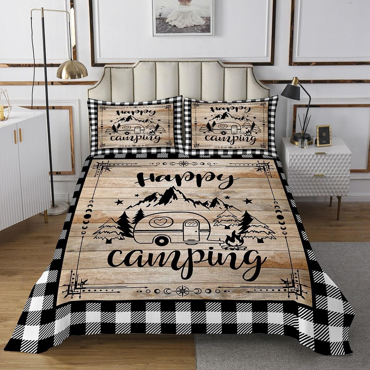 Erosebridal Happy Camping Queen Quilt Set