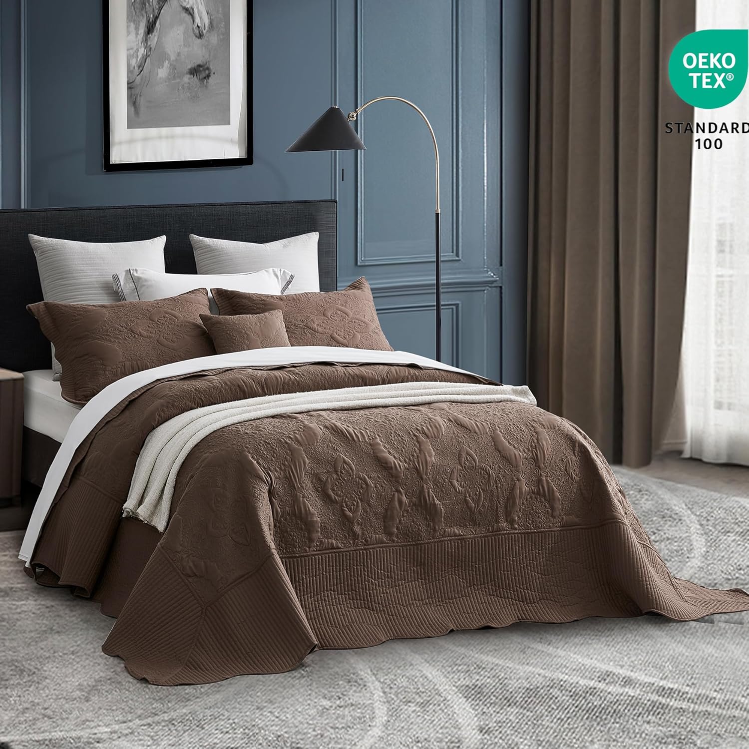 HZ HY Oversized King Bedspread Set Mocha
