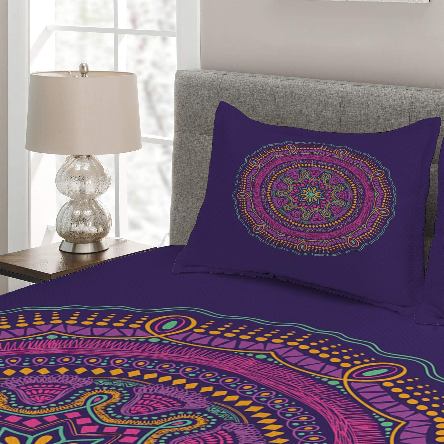 Ambesonne Bohemian Mandala Yoga Coverlet Set Queen Size 3 Piece