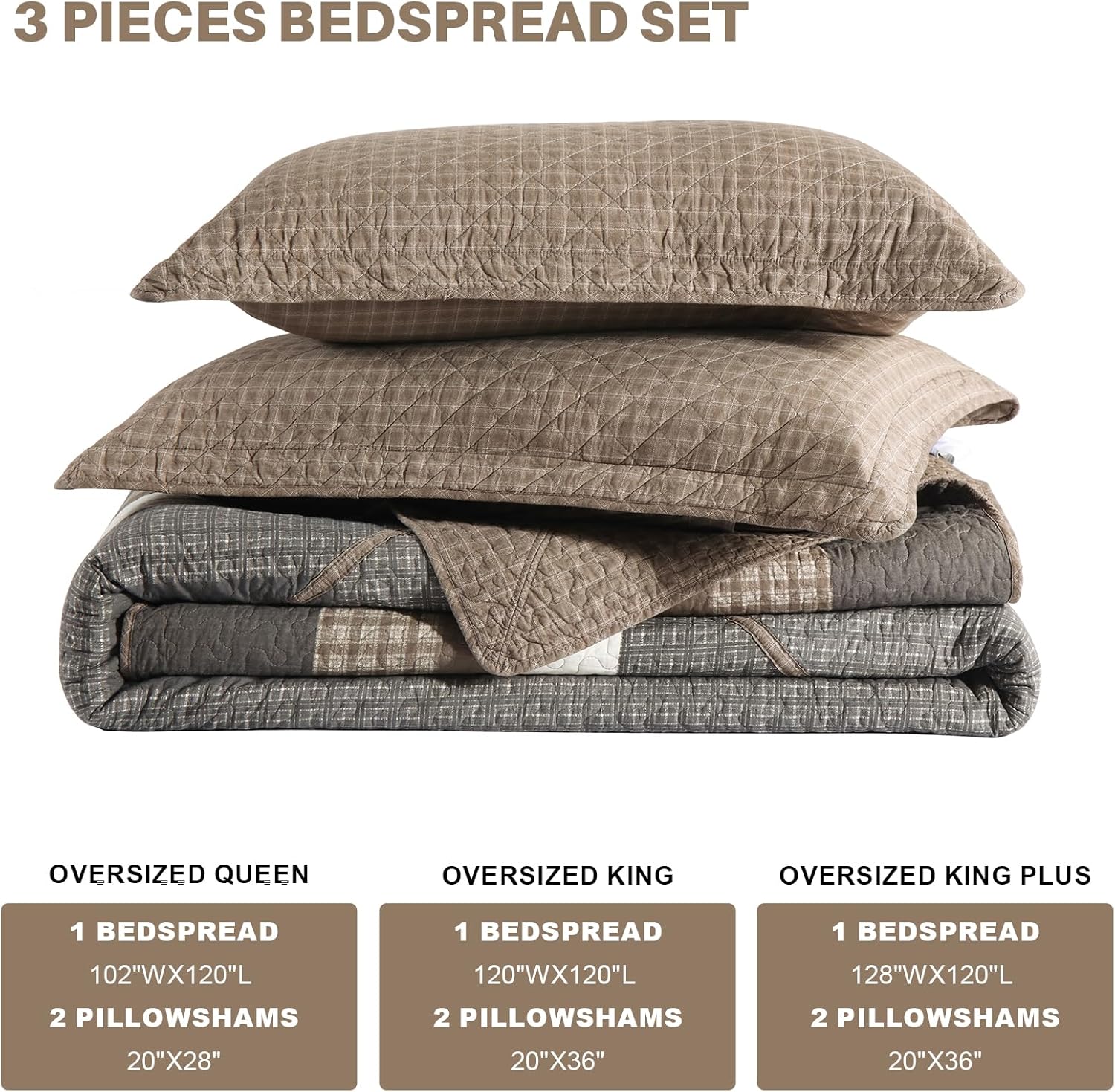 FineStichery Oversized Quilt Bedspread 3 Piece Set