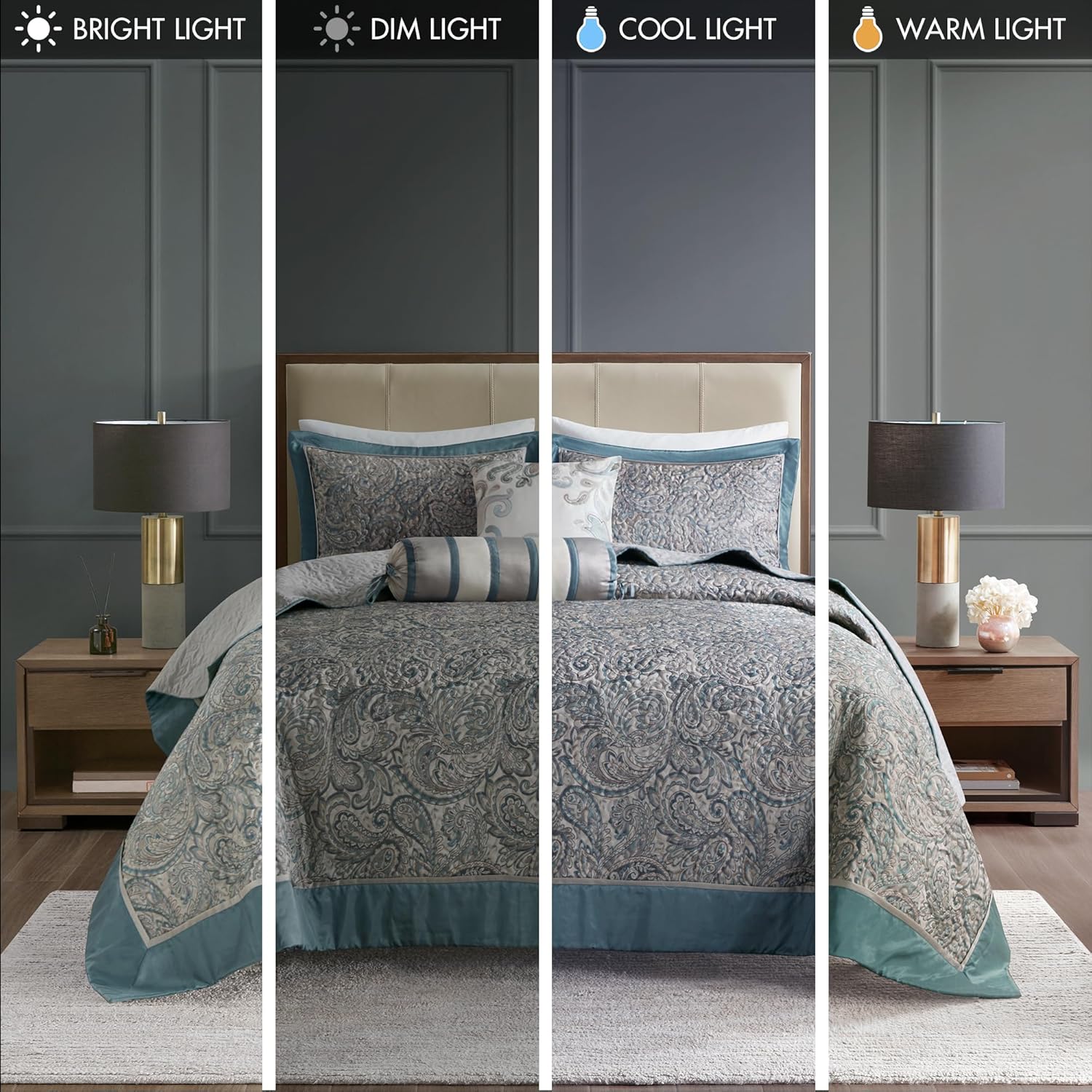 Madison Park Aubrey Reversible Quilted Bedspread Set Teal 5 Piece